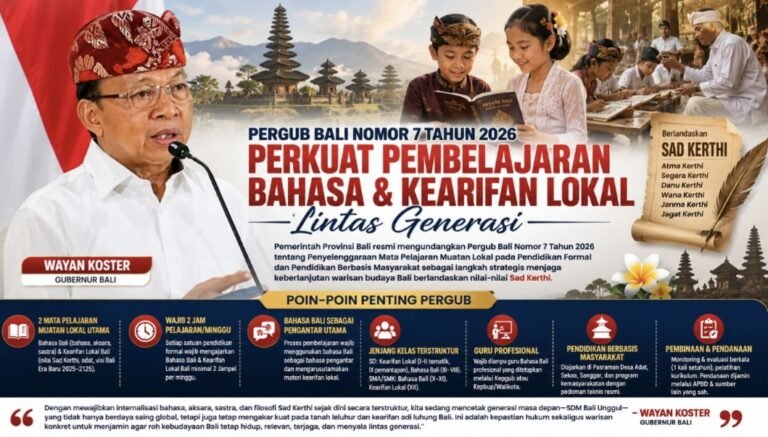 Koster Terbitkan Pergub Baru, Bahasa Bali dan Kearifan Lokal Wajib Diajarkan Lintas Generasi