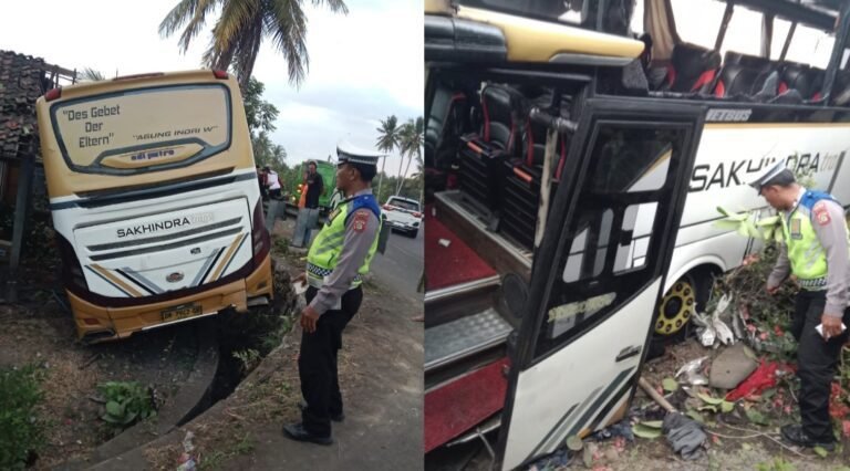 Bus Seruduk Motor yang Menyeberang, Oleng hingga Masuk Halaman Rumah Warga
